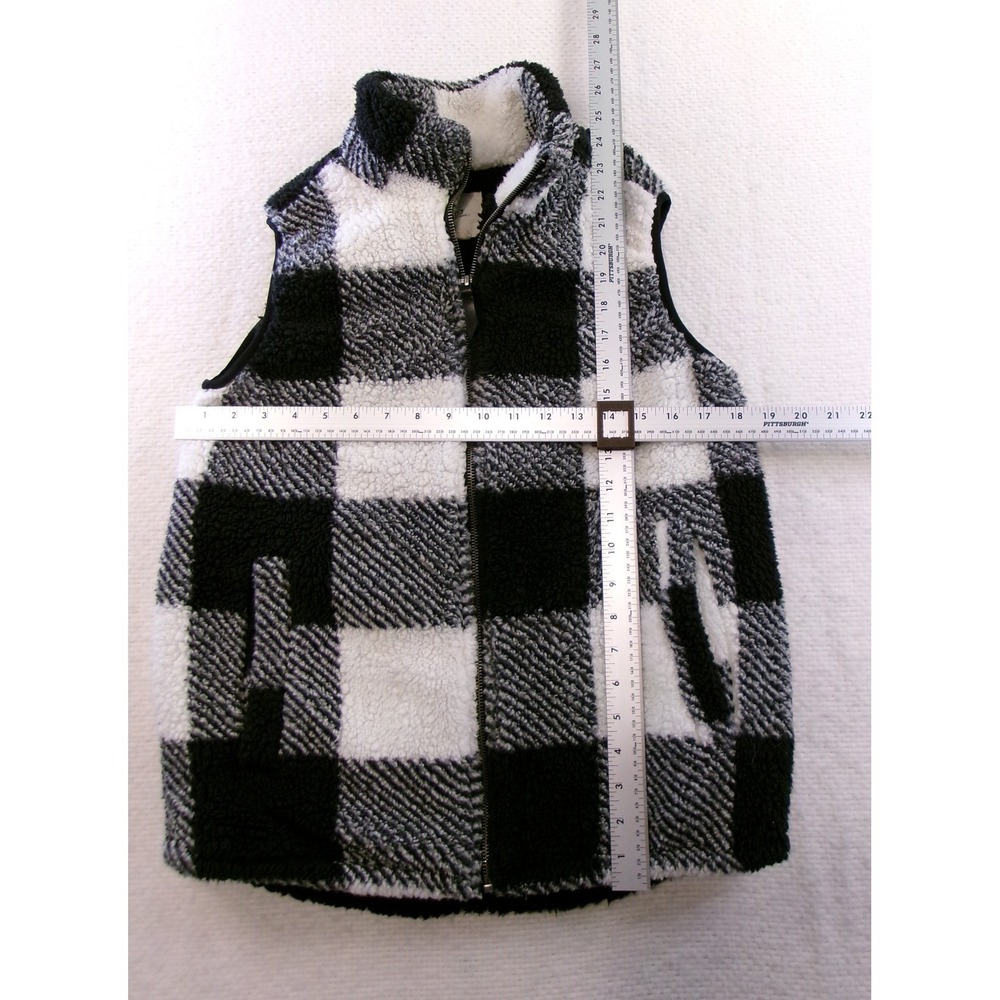 Thread & Supply Sherpa Vest Womens Small Black White Plaid J1447SSHTJ - Picture 2 of 6